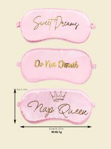 3pcs/Set Girls' English Letter Foil Printing Satin Sleep Eye Mask, Suitable For Daily Rest