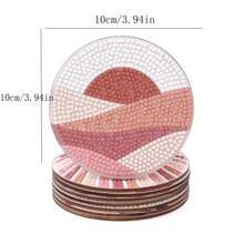 8 件 5D DIY 钻石画杯垫套装 - 抽象风景钻石艺术杯垫图案带支架，适合初学者 - 放松成人工艺用品和独特的生日礼物 - 彩色 - 查看 3
