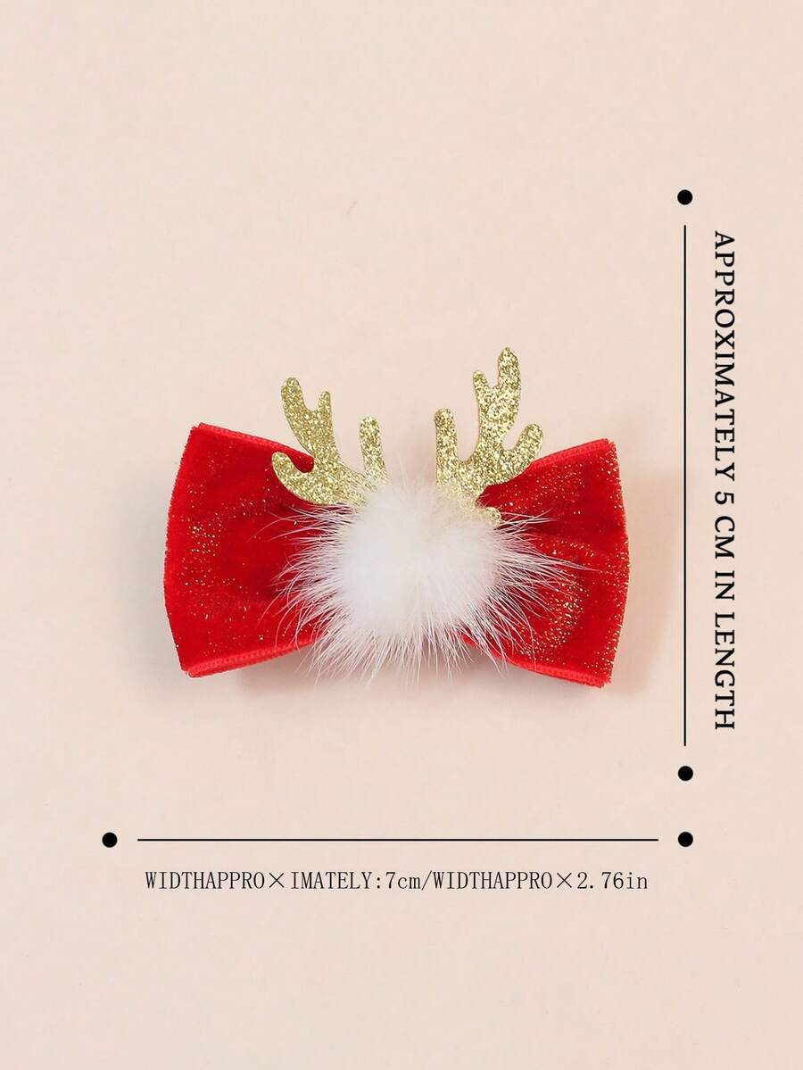 1pc Christmas Headband Kids Red Deer Antler Fuzzy Ball Flocked Hair