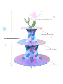 1set Mermaid Themed Paper Cake Stand - Multicolor - View 2