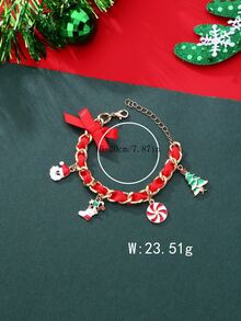 1 件女孩圣诞帽、糖果、圣诞树锌合金红、白、绿珐琅串珠手链，节日派对礼物 - 彩色 - 查看 2