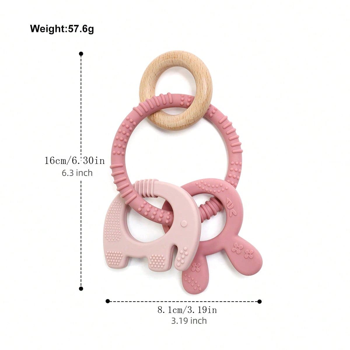 4 Peças Brinquedos de Dentição em Forma de Elefante e Coelho, Conjunto