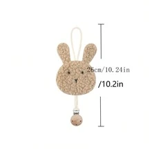 1pc Soft Plush & Beechwood 3-Hole Pacifier Clip Chain For Baby, Suitable For Daily Use In Winter, Animal Shaped Pacifier Holder