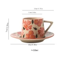 Juego de taza de café y platillo con estampado floral, taza de té de la tarde con acabado agrietado y creativo, taza de café con leche vintage, taza minimalista de oficina vuelta al colegio
