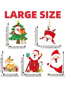 100 件/9 张圣诞窗贴 - 节日雪花、圣诞老人、驯鹿 - 可重复使用 PVC 静电贴纸，适用于家庭和办公室节日装饰，经典风格，塑料材质，无需电力，万圣节，万圣节装饰 - 彩色 - 查看 2