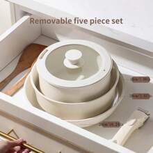 Detachable Handle Non-Stick Cookware Set - Frying Pan, Soup Pot, Saute Pan, Casserole, Compatible With Induction And Gas Stove - Multicolor - View 4