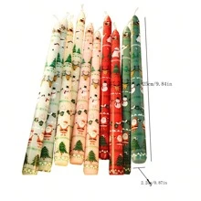 2pcs, 25cm/9.84in Christmas Long Stem Smokeless Printed Soy Wax Candles, Suitable For Various Holiday Decorations, Holiday Gifts, Holiday Celebrations, Home Decor Candles, And Lighting Candles. - Multicolor - View 10