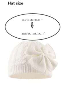 1pc Baby Bow Knit Winter Hat With Thick Lining, Solid Color Newborn Beanie - Bow - View 3