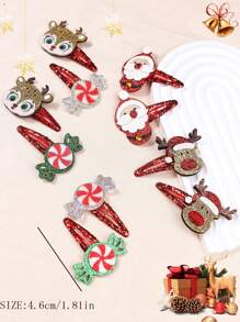 5pcs/10pcs Cute Christmas Waterdrops, Reindeer, Candy, Santa Claus Hair Clips For Girls, Kids, Teens