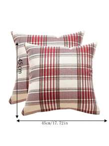 1pc Christmas Plaid Linen Pillow Cover, Farmhouse Decor Checkered Square Cushion Cover For Home Sofa Bedroom Car, Fine Plaid Red, 45x45cm (No Pillow Insert)