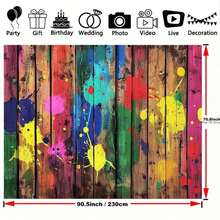 彩色油漆飞溅和木质主题背景 - 多功能聚酯摄影背景，适合婚礼、生日、圣诞节 | 尺寸选项：39x59 英寸至 70.8x90.5 英寸，万圣节，万圣节装饰 - 彩色 - 查看 2