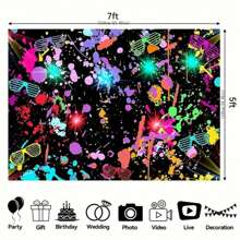 Tela de fondo para fiesta con luz de neón, decoración de cumpleaños con tema de los años 80 y 90, diseño de salpicadura de graffiti colorido, tela de poliéster para cabina de fotos, tamaños opcionales: 5x3 pies, 7x5 pies, 8x6 pies