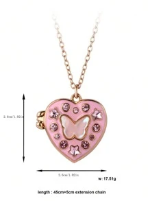 1 件儿童女孩心形和星形锌合金吊坠项链，粉色/紫色油滴可爱水钻磁扣，适合日常佩戴