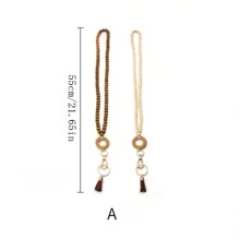 Wooden Beads, Tassel Necklace String, Hexagon Woven Wooden Slice Keychain, ID Badge Holder - Multicolor - View 6