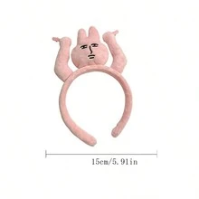 1pc Fun Pink Bunny Fluffy Headband, Grab Bangs Hair Accessory - Multicolor - View 8