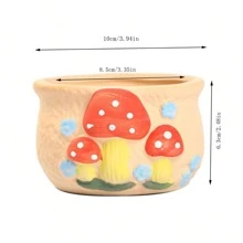 手绘陶土花盆，彩色蘑菇图案可爱椭圆形多肉植物花盆，非常适合室内家居装饰、户外花园装饰、夏季园艺必备 - 彩色 - 查看 4