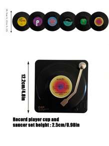 6pcs Set - Vintage Vinyl Record Coasters With Holder - Premium Non-Slip, Heat-Resistant Cup Mats For Stylish Home Decor & Drinkware Protection - Multicolor - View 4