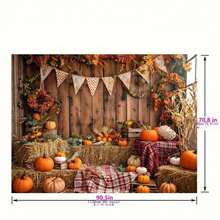 秋收聚酯窗帘横幅多功能，非电动感恩节南瓜照片背景，适合通用秋冬节日装饰农场场景摄影道具 - 彩色 - 查看 3