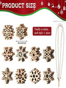 10 件未完成木制雪花工艺品，圣诞树 DIY 装饰品，带绳索的空心雪花装饰 - 原木色10個裝 - 查看 1