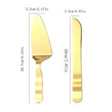 2 件套不锈钢蛋糕刀和铲刀套装，烘焙工具奶酪刀披萨铲甜点婚礼派对服务器 - 彩色 - 查看 2