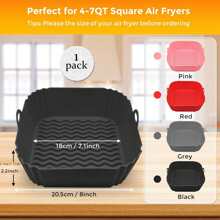 Van vierkante siliconen airfryervoering, geschikt voor 4-7 liter, 8-inch siliconen airfryervoeringpot, voedselveiligheid airfryer ovenaccessoires, vervangers voor bakpapier, herbruikbare airfryer siliconenvoering, keukengadgets en keukenbenodigdheden