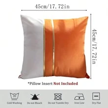 1pc Fall Pillow Covers Orange Throw Pillow Covers Decorative Velvet Patchwork With Gold Leather Pillowcase Soft Solid Cushion Case Square For Couch Sofa Living Room Fall Decor 18x18 Inch - Orange - View 3