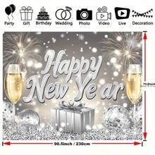 Fondo temático de fiesta multipropósito del Año Nuevo 2025: Champán plateado brillante, decoración de Año Nuevo.