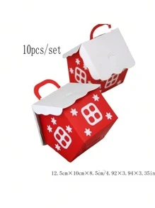 10 Peças Caixas de Presente de Casa Nevadas de Natal, Enfeites de Casa Vermelhos de Natal, Lembrancinhas Criativas Europeias de Festa de Natal, Caixas de Doces