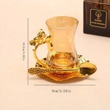 2pcs/Set Gold Colored Cup & Saucer Combination Glass Cup With Waist Design, Practical For Coffee, Tea, Multi-Scene Use - Gold - View 2
