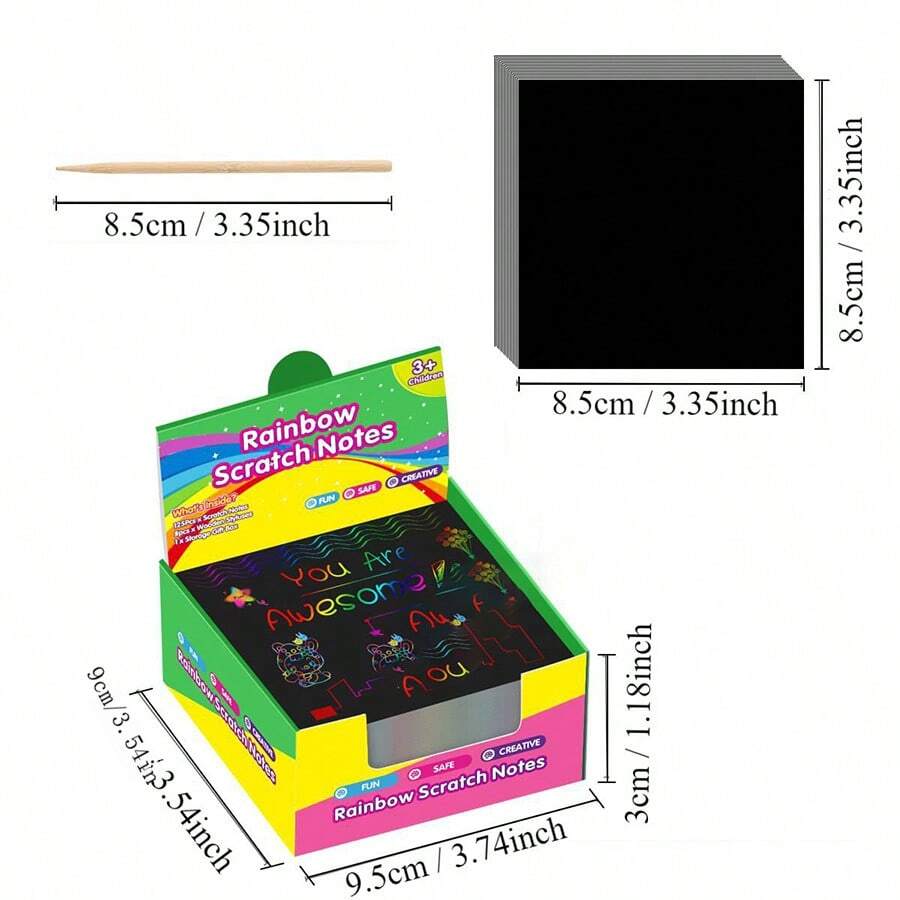 100pcs Rainbow Scratch Colorful Mini Note Pads, Bamboo Pen Scratch Art