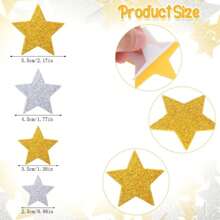 100 件闪光泡沫星星贴纸金色和银色自粘星星贴纸泡沫星星墙贴适用于儿童艺术工艺品用品家庭生日派对装饰（4 种尺寸）、学校用品、返校 - 100Pcs/套 - 查看 2