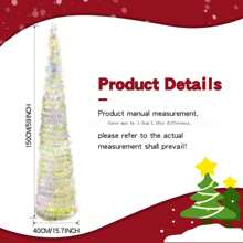 Árbol de Navidad artificial de lápiz colorido de 1,5 m de alto plegable y de apertura rápida para decoración navideña en casa, apartamento o fiesta en interiores - Dorado - Ver 3