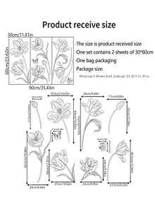 1PC家居个性黑白素描大号素花简约背景装饰墙贴家用卧室客厅自粘墙贴批发PVC - 彩色 - 查看 3