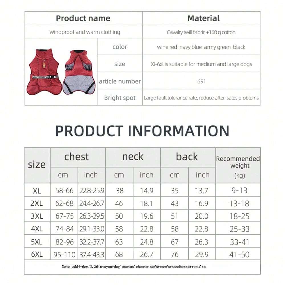 New Thick Warm Dog Clothes For Large Dogs, Reflective Golden Retriever