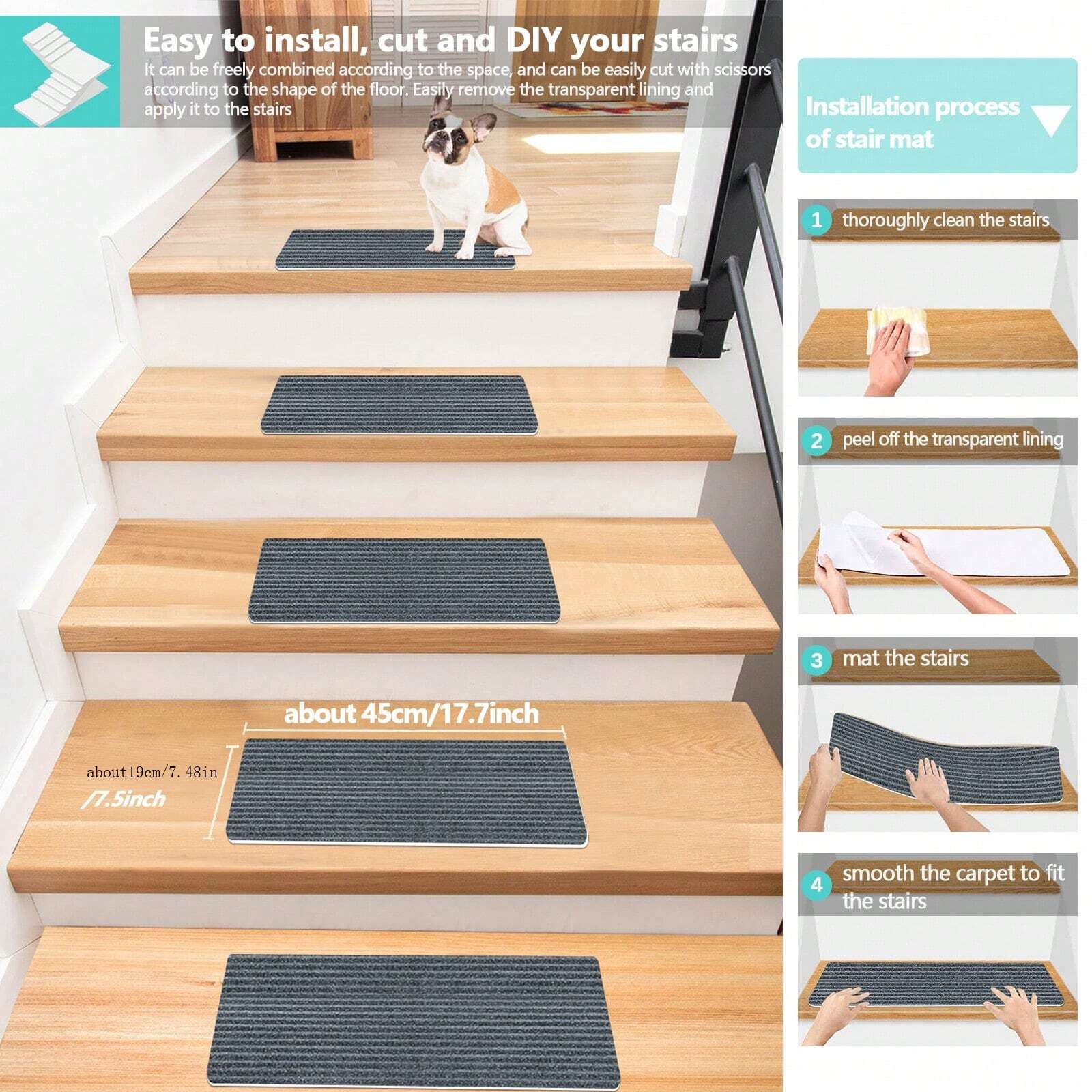 JAYFAN Stair Treads For Wooden Steps Indoor, JAYFAN Non Slip Carpet