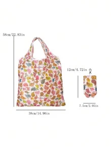 Sanrio Lemon Print Foldable Lightweight Tote Bag, Unisex, Reusable, Large Capacity Portable Shopping Bag, Grocery Handbag/Shoulder Bag - Multicolor - View 2