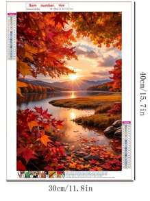 1 Stück Herbst Sonnenuntergang Landschaft 5D DIY Diamant Malerei Set, Volle Bohre Rund Acryl Diamant Stickerei Kunsthandwerk, Mosaik Wandkunst Dekoration, Landschafts Thema, funkelnde perfekte Ausführung