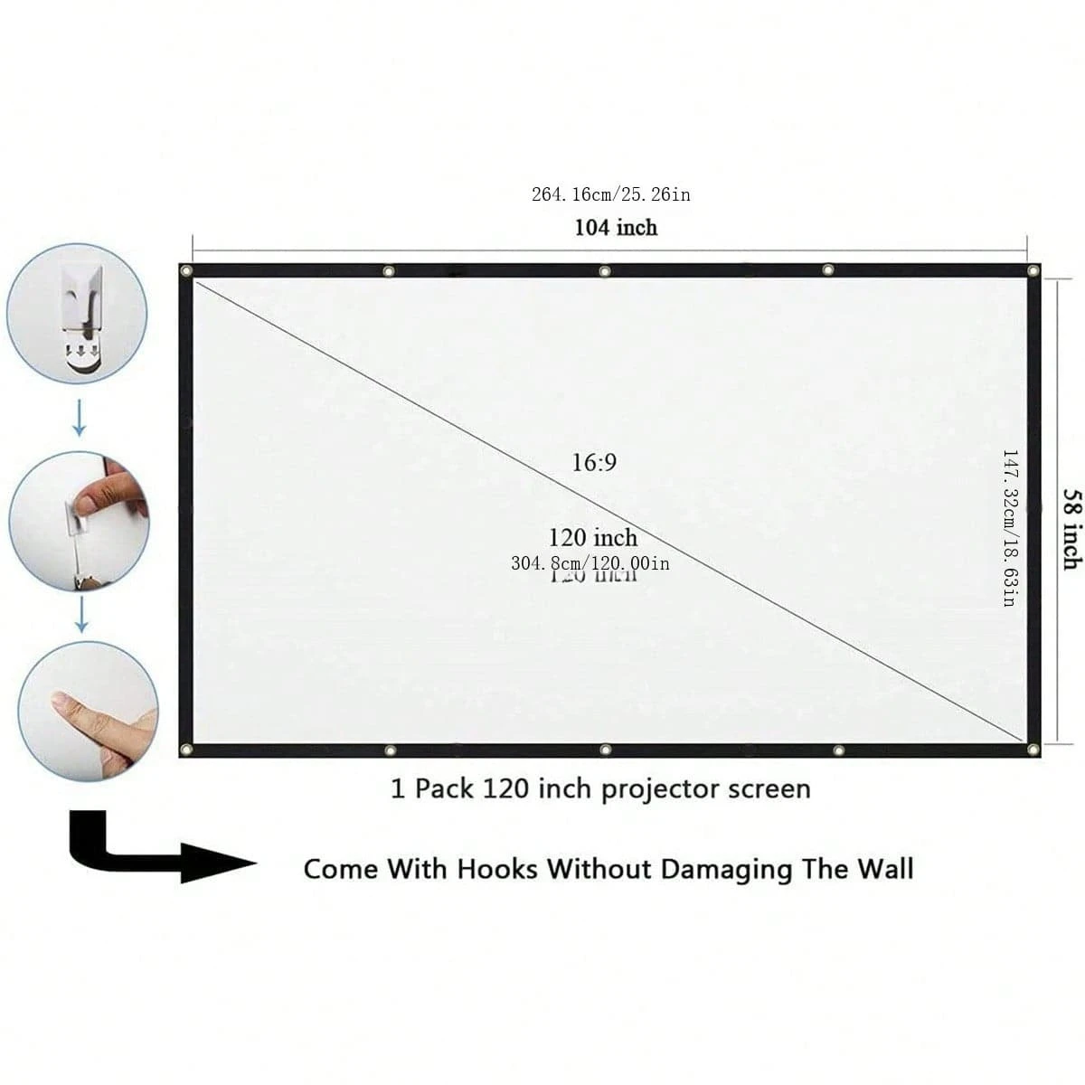 Projector Screen 120 Inch, 4K Movie Projector Screen 169 HD Foldable