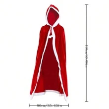 Bonnet de Noël classique rouge pour femme, cape à capuche en velours avec bordure de fourrure courte, une cape indispensable pour Noël - Rouge - Voir 2