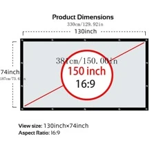 150 Inch Projection Screen 16:9 Foldable Portable Projector Movies Screen For Office Home Theater Outdoor Indoor Support Double Sided Projection. - White - View 2