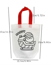 5 件卡通圣诞涂鸦礼品袋、手工 DIY 着色绘画手提袋、圣诞派对礼品袋（袋子款式和颜色随机搭配） - 彩色 - 查看 2