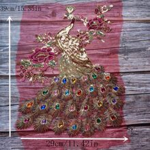 1 件优雅亮片和水钻孔雀补丁用于服装装饰 - 彩色 - 查看 2