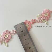 1码粉色花卉蕾丝花边，手工缝纫装饰用品，适合DIY - 粉色 - 查看 2