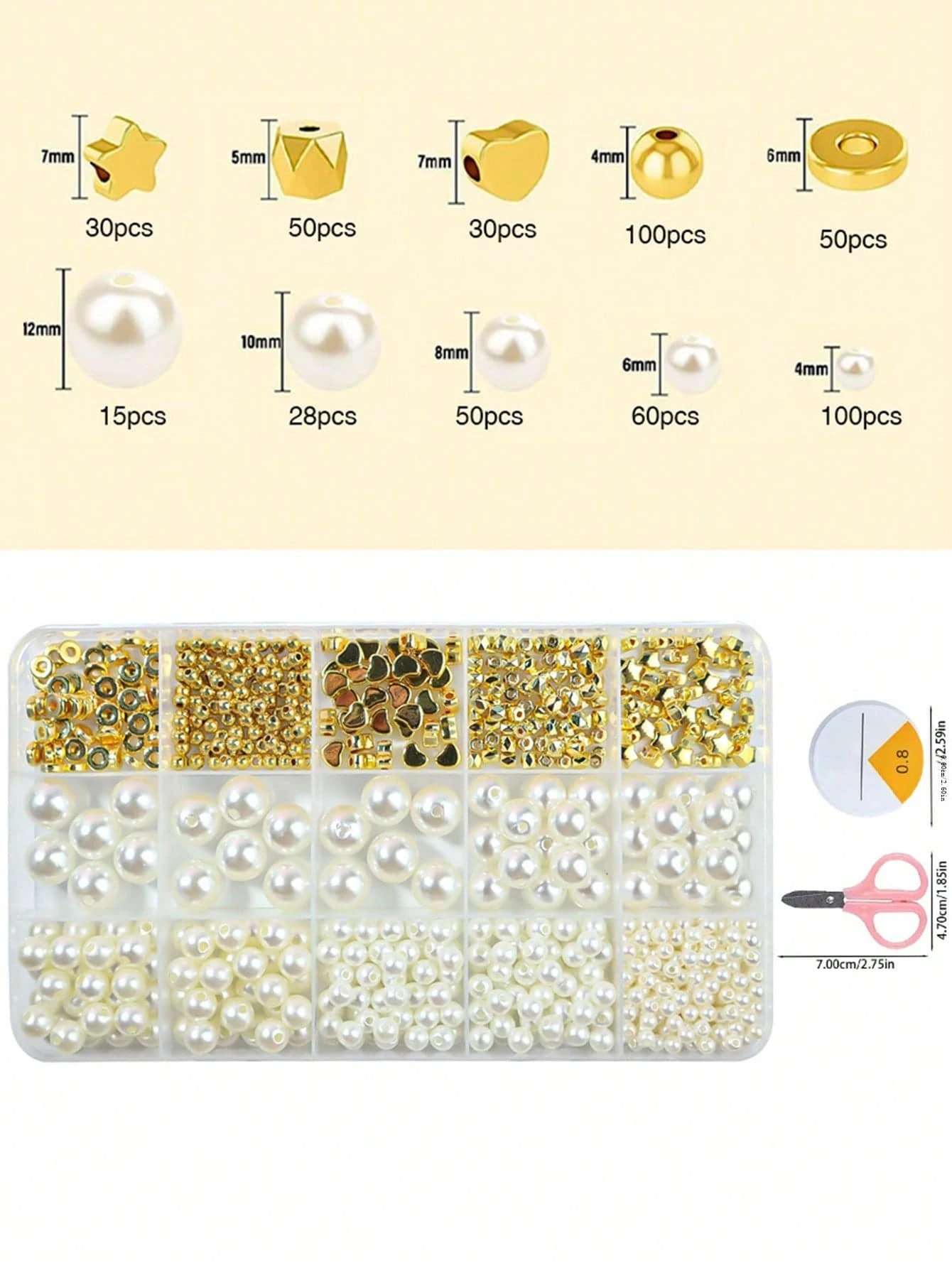 A Set Carry Tool ABS Round Shape Imitation Pearls White Spacer Beads
