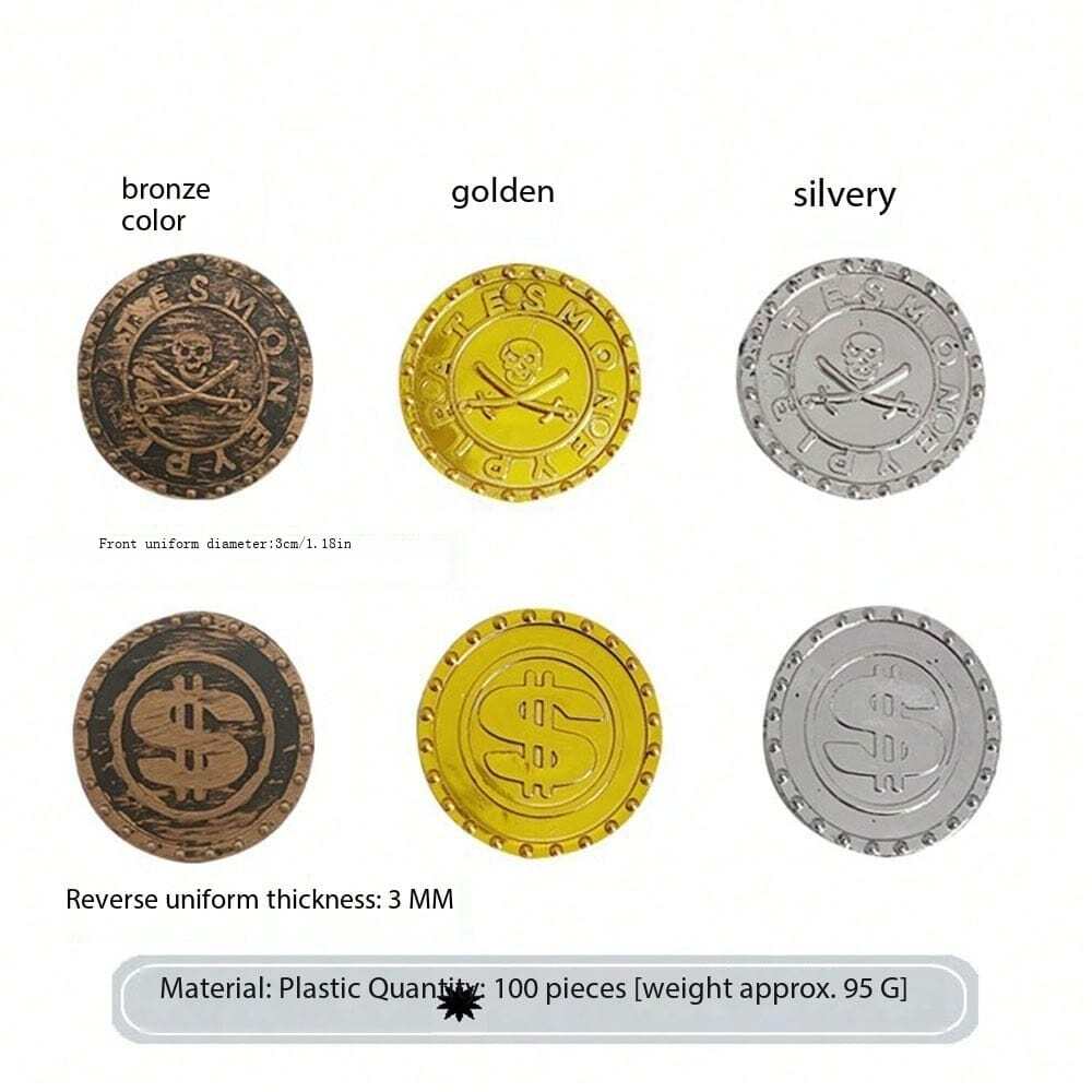 Pirate Treasure Chest Fake Coins Gold Silver Bronze Plastic Coins