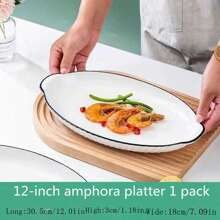 1 pieza Plato de pescado hexagonal vidriado, plato de pescado de estilo nórdico de lujo de doble asa, vajilla de alta gama y tendencia, combinación para uso doméstico