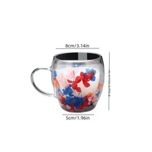 1 件装新中式花卉茶杯，带干花隔热双层杯，适合日常使用 - 彩色 - 查看 3