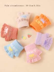 2 Cặp Găng Tay Không Ngón Mềm Mại & Ấm Áp Cho Trẻ Sơ Sinh, Thiết Kế Hình Bàn Chân Gấu Dễ Thương, Dành Cho Trẻ Từ 6-24 Tháng, Mùa Đông - 1Pair - Xem 2