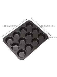1pc 12-Cup Muffin Pan, Non-Stick Baking Tray, Suitable For Tarts And Puddings, Non-Stick Coated Cake Mold - Black - View 7