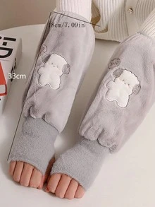 2 chiếc găng tay nhung ấm áp mùa thu/đông, thêu hình chó con và thỏ hoạt hình, găng tay 2 trong 1 cho người lớn, chống bụi bẩn, giữ ấm tay khi sử dụng máy tính và điện thoại tại nhà trong mùa đông lạnh giá - Nhiều màu - Xem 3